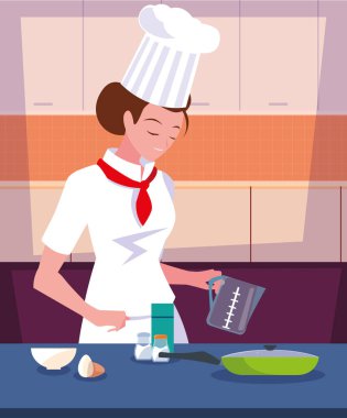 mutfak sahnesinde profesyonel şef kadın yemek