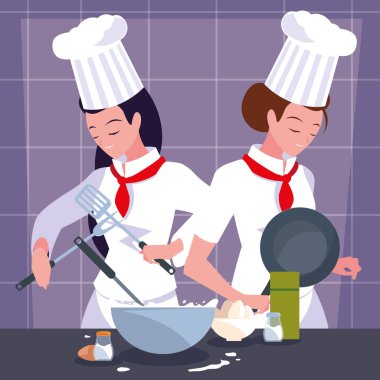 sahne mutfakta pişirme profesyonel şef kadın