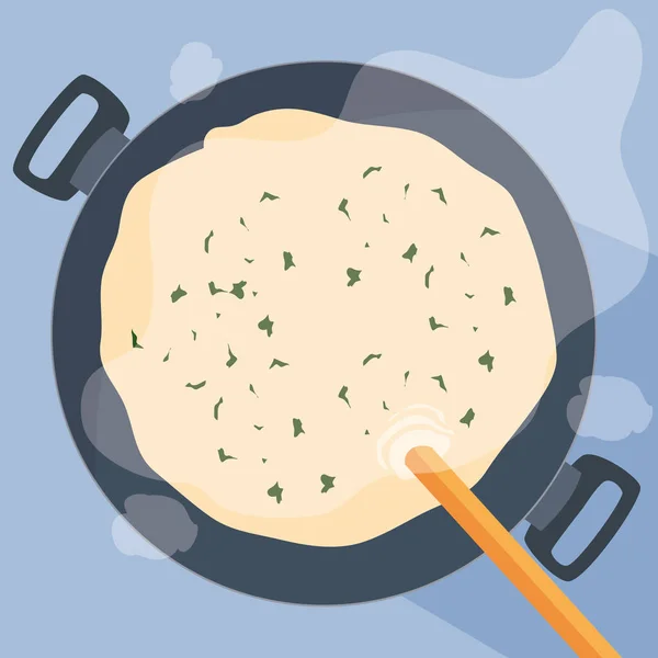 Cottura e padella di cucina con zuppa — Vettoriale Stock