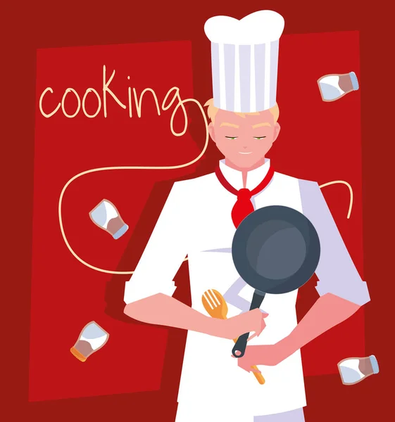 Профессиональный повар приготовления пищи с кастрюлей кухни — стоковый вектор