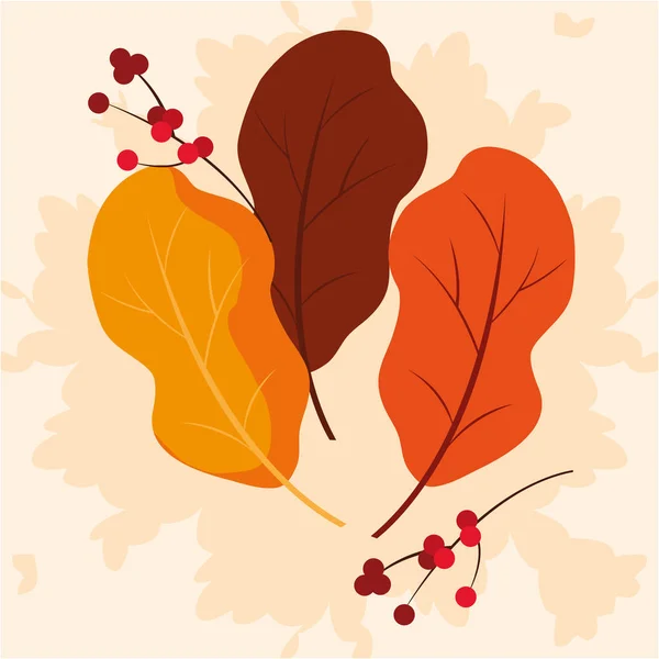 Hola cartel de otoño con conjunto de hojas — Vector de stock