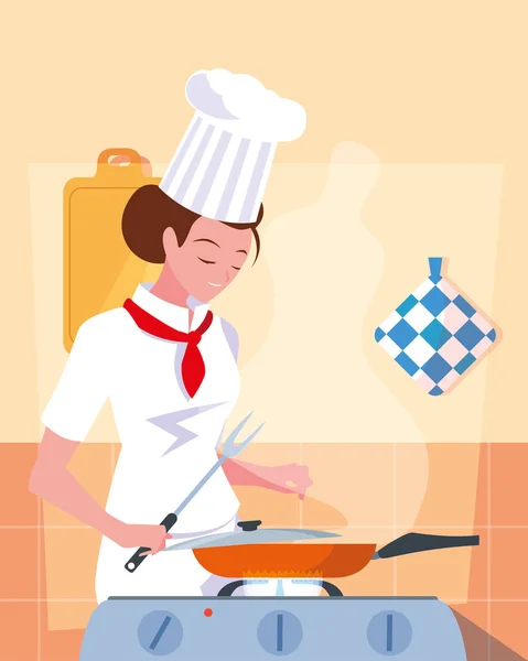 Chef profesional hembra en cocina cocina — Archivo Imágenes Vectoriales