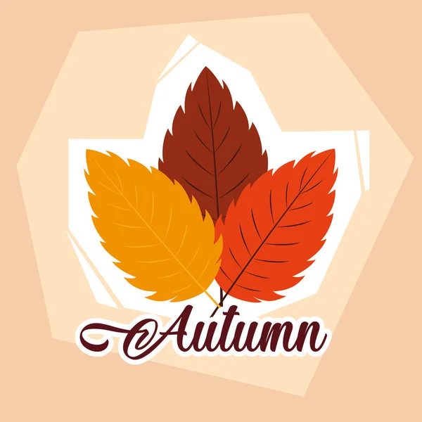 Hello autumn poster with set leafs — Stock Vector