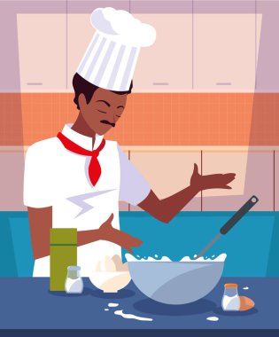 mutfak sahnesinde profesyonel şef pişirme