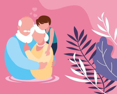 sevimli yaşlı çift torunu ile sarıldı