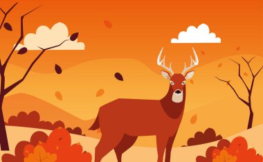 manzara geyik hayvan ile merhaba sonbahar afiş