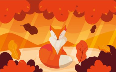 tilki hayvan ile merhaba sonbahar afiş