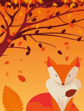 tilki hayvan ile merhaba sonbahar afiş