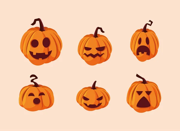 Sada halloweensových dýní zdobení — Stockový vektor