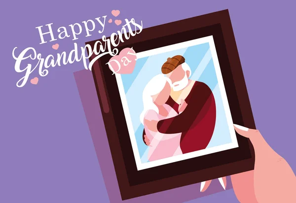 古いカップルの写真と幸せな祖父母の日のポスター — ストックベクタ
