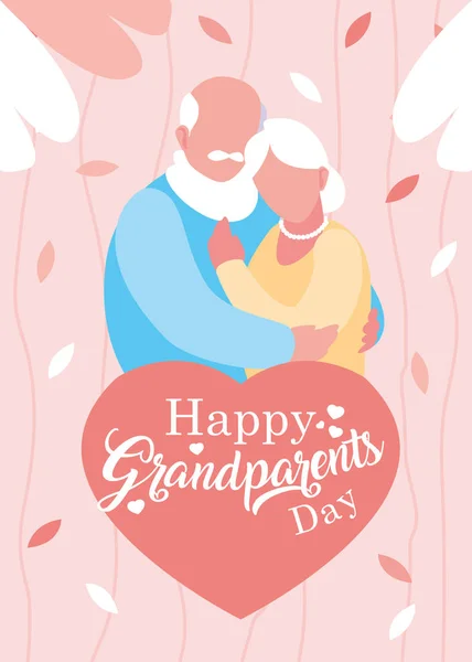 Heureux grand-parents jour affiche avec vieux couple étreint — Image vectorielle