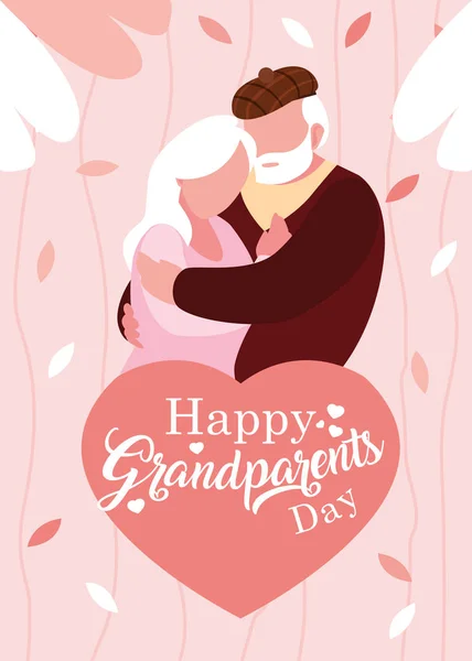 Heureux grand-parents jour affiche avec vieux couple étreint — Image vectorielle