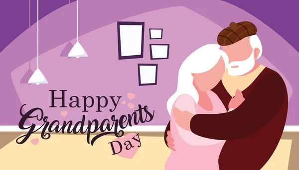 カップルが抱き合った幸せな祖父母の日のポスター — ストックベクタ