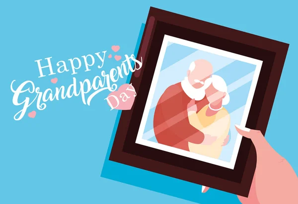 Yaşlı çiftin fotoğrafı ile mutlu dedesi gün afiş — Stok Vektör