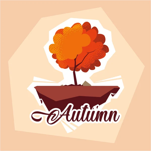 Ciao poster autunno con pianta arborea — Vettoriale Stock