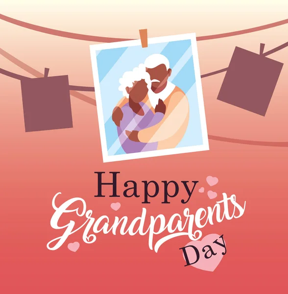 Happy grandparents day poster with photo old couple hanging — Stock Vector