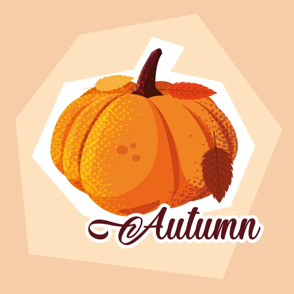 Hello autumn poster with pumpkin and leafs — Stock Vector