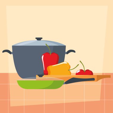 pot biber elma tenceresi hazırlama pişirme düz tasarım