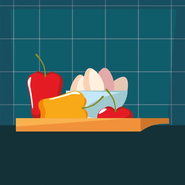 Миска з яйцями приготування перцю приготування — стоковий вектор