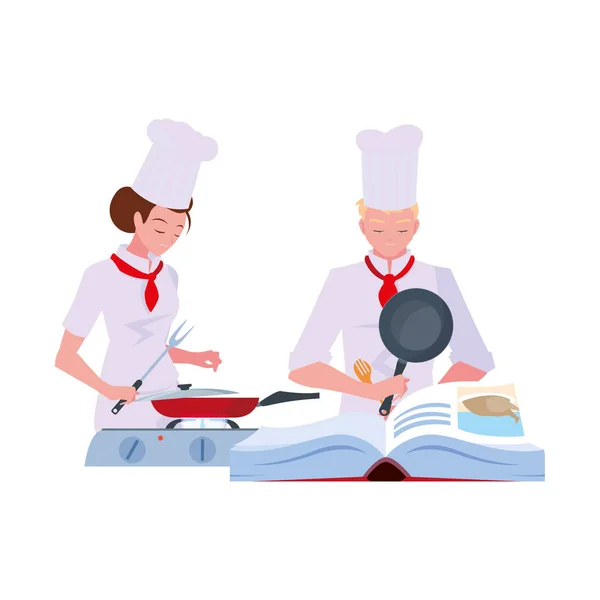Nő és férfi szakács főzés — Stock Vector