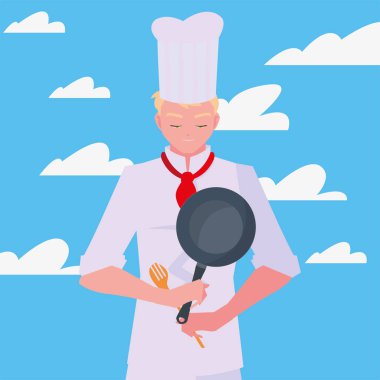 tava pişirme tutan adam şef