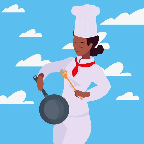 Woman chef with frying pan — Stock Vector