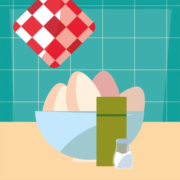 Schüssel Eier Salz Kochen Lebensmittelzubereitung — Stockvektor