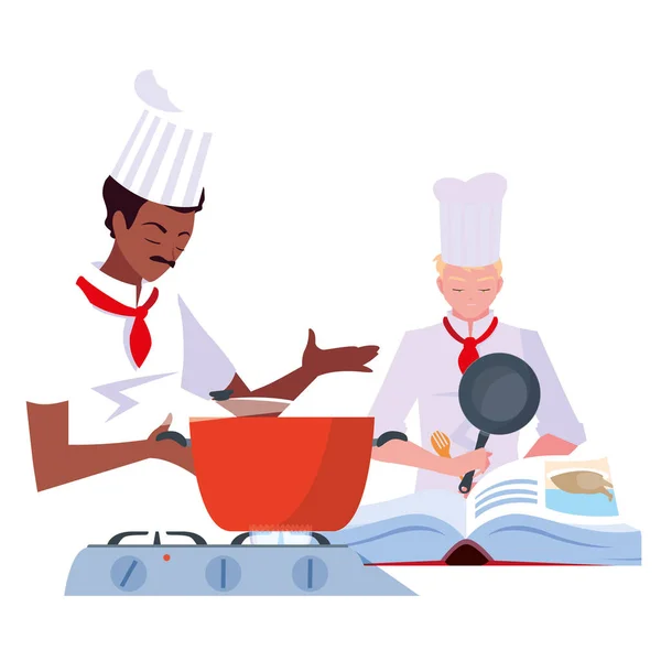 Dos hombres personajes chef cocina — Vector de stock