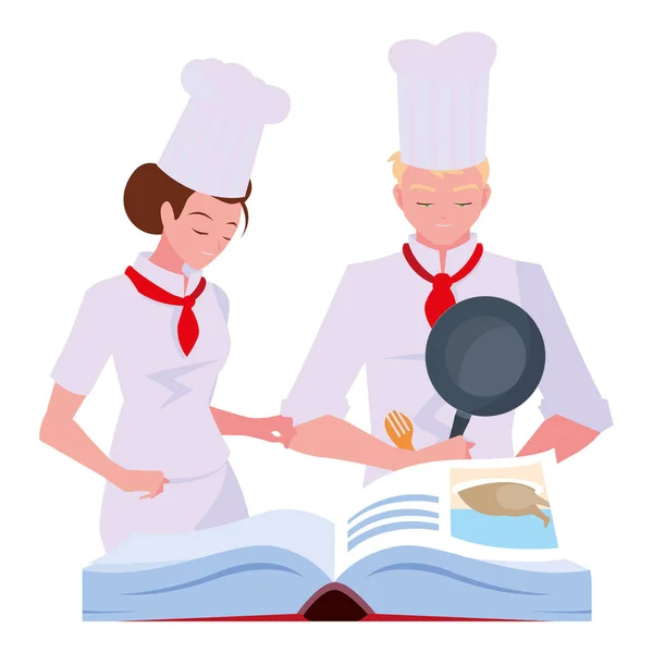 Mujer y hombre chef cocina — Archivo Imágenes Vectoriales
