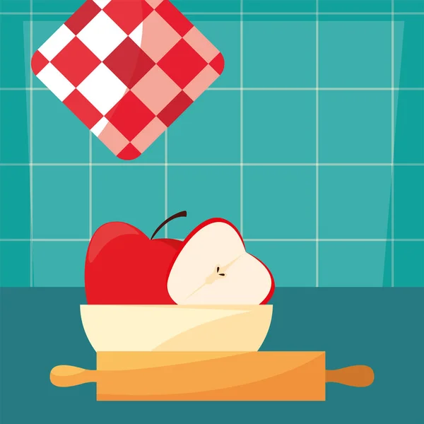 Миска з приготуванням яблук приготування — стоковий вектор