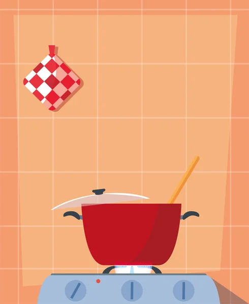 Panela fogão colher preparação cozinhar —  Vetores de Stock