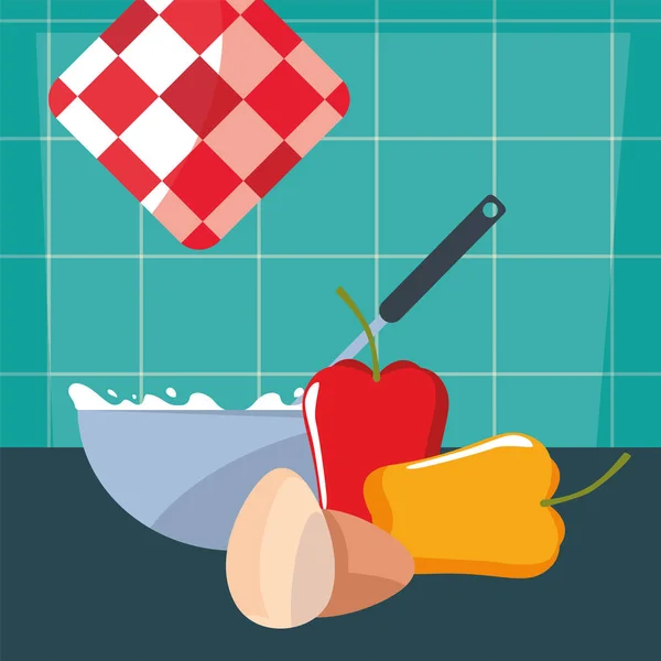 Миска яйця перець приготування їжі приготування — стоковий вектор