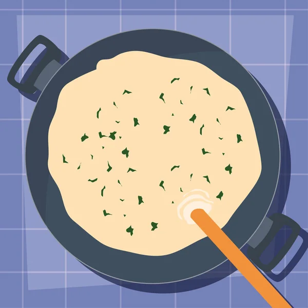 Pentola con zuppa preparazione cottura design piatto — Vettoriale Stock