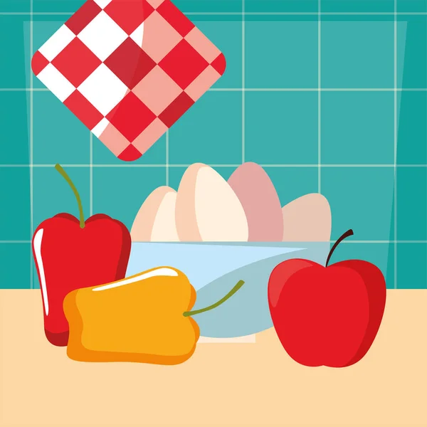 Миска яйця яблучний перець приготування їжі приготування — стоковий вектор