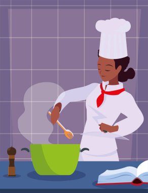 kadın şef yemek hazırlama pişirme