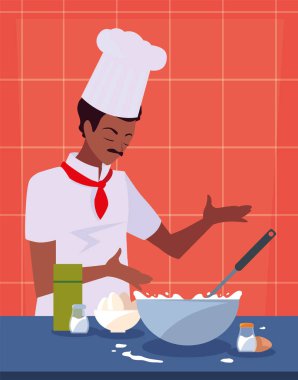 adam şef hazırlık pişirme vektör ilustration