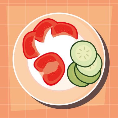 domates ve salatalık hazırlama pişirme düz tasarım ile çanak