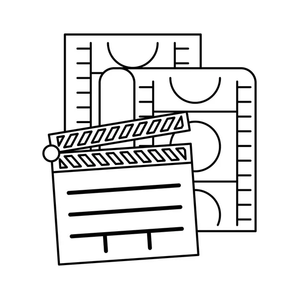 Clapboard kino s ikonou s izolovanou páskou — Stockový vektor