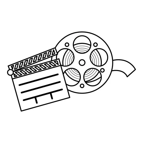 Kino clapboard z taśmą bębnowy na białym tle ikona — Wektor stockowy