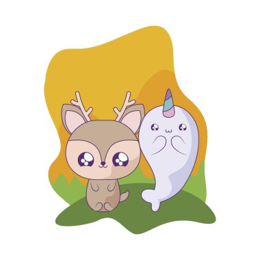 reindeer kawaii tarzı ile sevimli deniz gergedanı