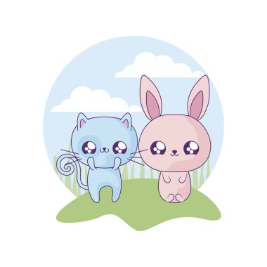 tavşan bebek hayvanlar kawaii tarzı ile sevimli kedi