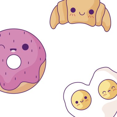 elma ve yumurta kızarmış kawaii ile kruvasan desen