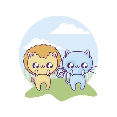 kedi bebek hayvanlar kawaii tarzı ile sevimli aslan