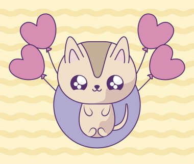 balonlar helyum kawaii tarzı ile sevimli kedi bebek