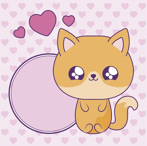 Cute fox baby in card kawaii style — Stock Vector