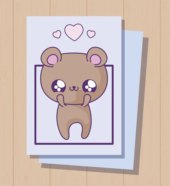 Roztomilé medvídek v kartách kawaii — Stockový vektor