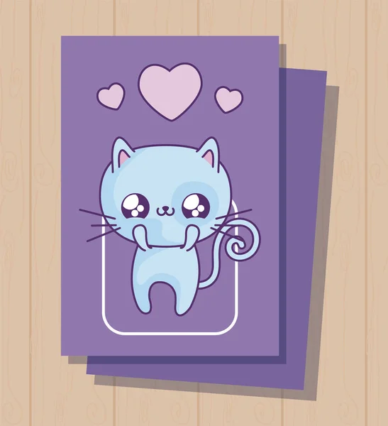 Cute cat baby in card kawaii style — Stock Vector