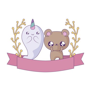 ayı kawaii tarzı ile sevimli deniz gergedanı masal