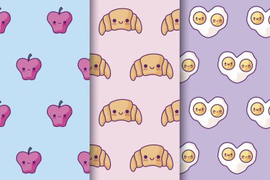 elma ve yumurta kızarmış kawaii ile kruvasan desen