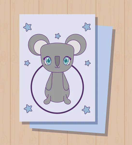Lindo koala bebé animal en tarjeta kawaii estilo — Vector de stock